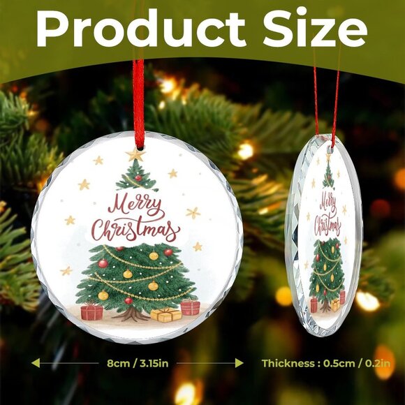 NEW -Glass Circular Ornament Pendant - Merry Christmas - Picture 7 of 9